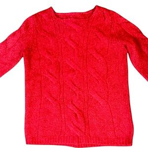 Red Alpaca Blend Cable Knit Sweater Cozy Chunky Pullover Size‎ M Valentine’s Day